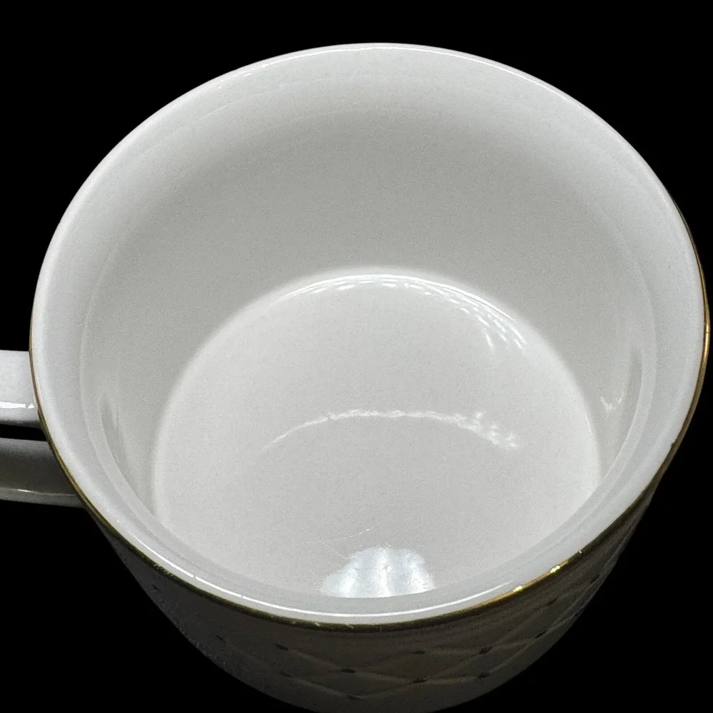 Gibson Golden Basket Flat Coffee Cup White and Gold Set of 4